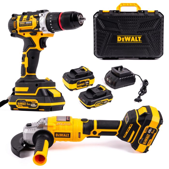 Аккумуляторный набор DeWalt 2в1 бесщеточный 48V Шуруповерт DCD709M2T+Болгарка DCG509NT с LED экраном Деволт