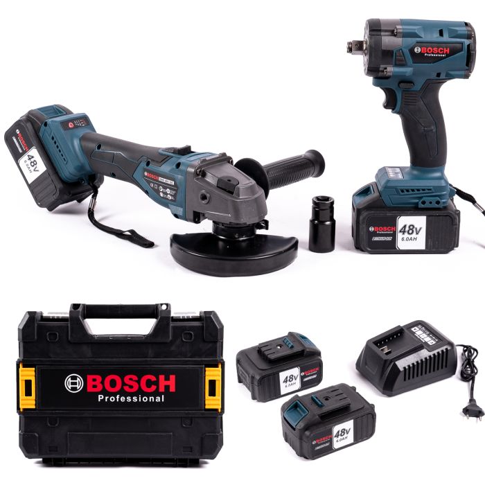 Аккумуляторный набор 2в1 Bosch 48V Гайковерт GDS48V-LI PRO+Болгарка GWX 48V-10C Бесщеточный АКБ набор Бош