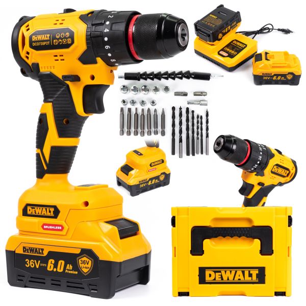 Акумуляторний безщітковий шуруповерт DeWalt DCD735P2T (36V, 6Ah) Шуруповерт ударний Деволт патрон 10 мм та насадки