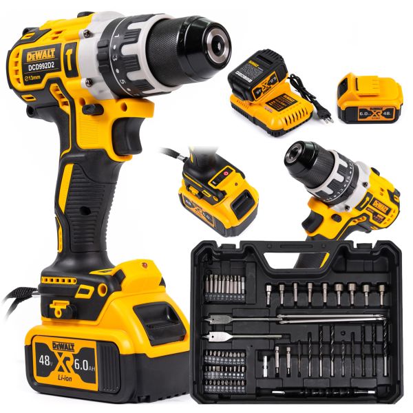 Шуруповерт акумуляторний безщітковий DeWalt DCD992D2 (48V, 6Ah) Ударний безщітковий АКБ шуруповерт Деволт 13мм + великий набір