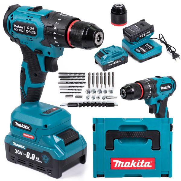 Ударний акумуляторний шуруповерт Makita DDF335Z (36V, 6Ah) Шуруповерт безщітковий Макіта патрон 10мм + 2 АКБ + оснастка