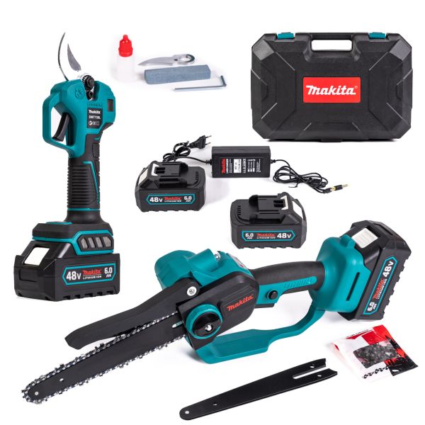Набор аккумуляторный Makita 2в1 (Секатор DMT73BL, Пила DUC202Z 20см) Бесщеточный садовый набор Макита с 2 АКБ (48V, 6Ah)