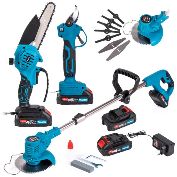 Набор Makita 3в1 (Триммер UR156DWAE, Пила DUC155Z, Секатор DMT55BL) Набор садовых инструментов Макита + 2АКБ (48V 6Ah)