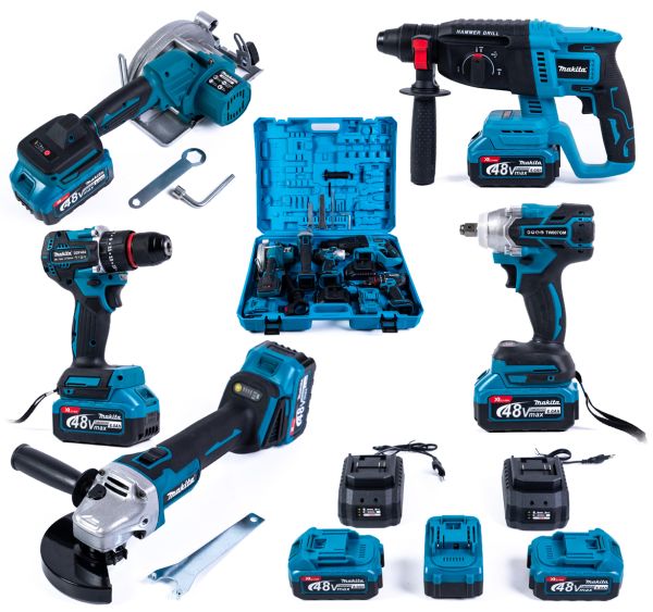 Комплект аккумуляторный 5в1 Makita 48V (Гайковерт + Шуруповерт+ УШМ+ Перфоратор+ Циркулярка) Набор Макита + 3 АКБ