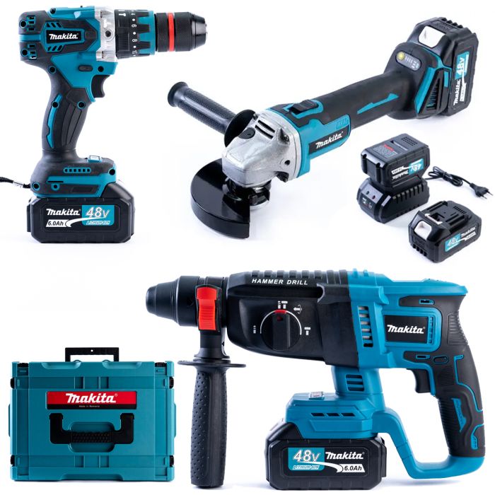Безщітковий акумуляторний набір Makita 3в1 48V Шуруповерт DHP485BL+перфоратор DHR330Z+Болгарка DGA554ZL