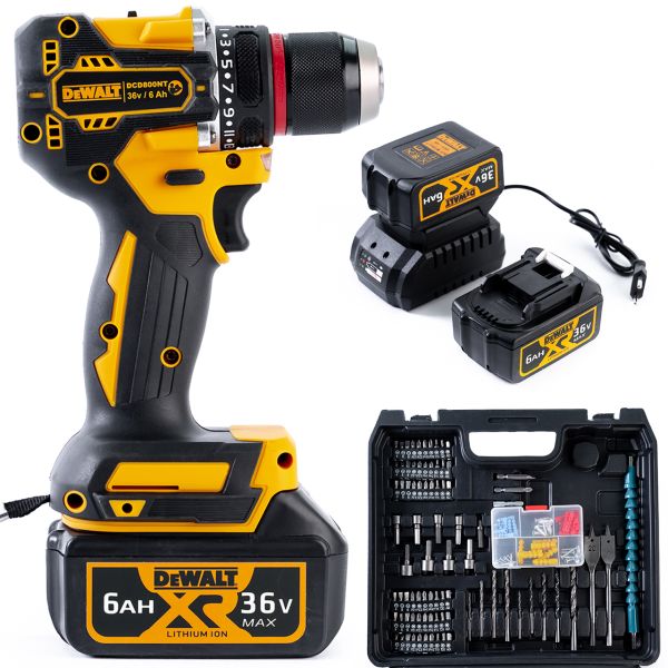 Акумуляторний безщітковий дриль-шуруповерт DeWalt DCD800NT (36V, 6AH) Деволт із набором інструментів