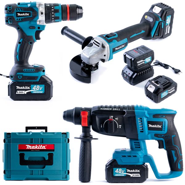 Безщітковий акумуляторний набір Makita 4в1 48V Ударний Шуруповерт + Перфоратор + Болгарка + Гайковерт Макіта