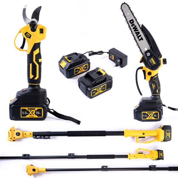 Набір DeWalt 3в1 (36 V 5 Ah) Міні пила DCMPH525P1 + Секатор DCMPP563N + телескопічна штанга 3 м Висоторіз