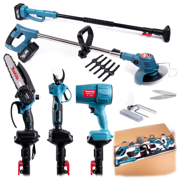Акумуляторний набір 5в1 Makita 36V (Міні-пила + Секатор + Тример + Повітродувка + Штанга телескопічна) Садовий АКБ набір Макіта