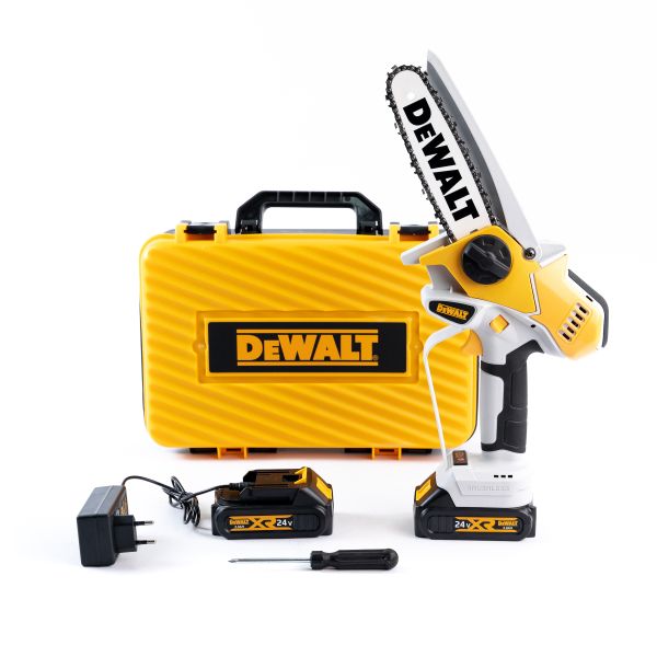 Безщіткова акумуляторна ланцюгова мініпила DeWalt DCM2000 (24V, 5AH) Пила Деволт із шиною 15 см