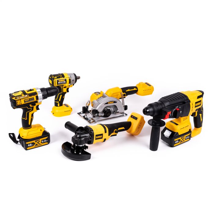 Набор аккумуляторный DeWalt 5в1 48V (Шуруповерт + Гайковерт + Перфоратор + УШМ + Циркулярка) Бесщеточный АКБ набор Деволт 5в1