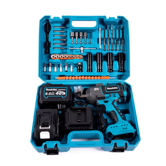 Аккумуляторный гайковерт бесщеточный ударный Makita TW1001GZ 1000Hm (48V, 9AH) с набором головок Макита