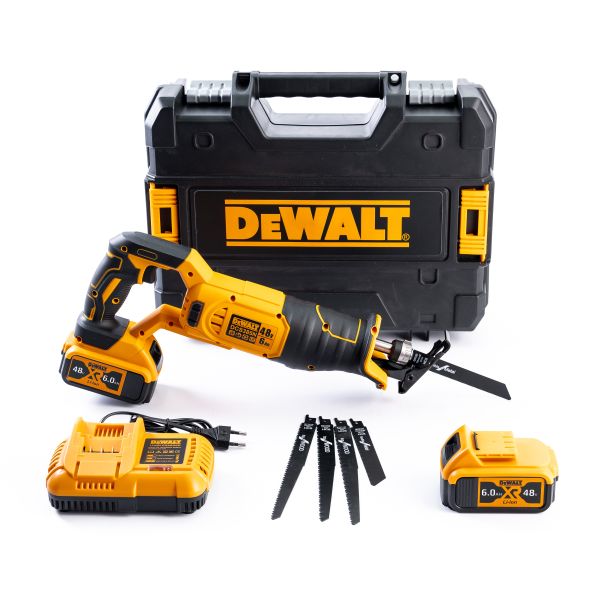 Акумуляторна cабельна пила DeWalt DCS385N (48V, 6 AH) АКБ ножівка Деволт з індикатором заряду