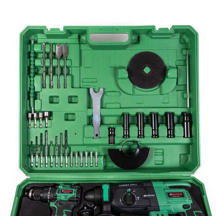 Безщітковий акумуляторний набір Bosch 4в1 (Гайковерт + Шуруповерт + Перфоратор + УШМ) Набір Бош з 3 АКБ по 48V та насадки