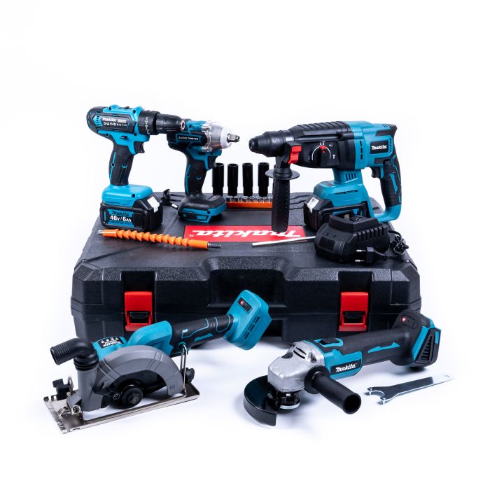 Набор 5в1 Makita 48V (Шуруповерт+УШМ+Гайковерт+ Перфоратор+Циркулярная пила) АКБ набор инструментов Макита