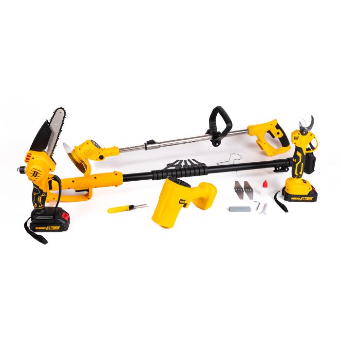 Набір DeWalt 5в1 (Секатор, Пила 20см, Повітродувка, Тример, Висоторіз + штанга 2.5м) Набір садовий Деволт 36V