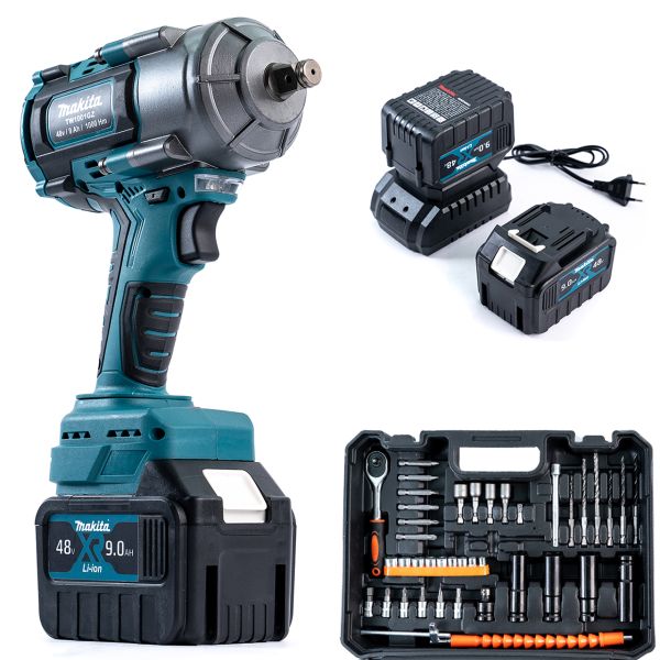 Акумуляторний безщітковий ударний гайковерт Makita TW1001GZ 1000Hm (48V, 9AH) з набором головок Макіта