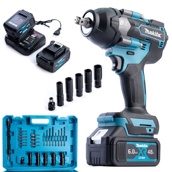 Акумуляторний безщітковий ударний гайковерт Makita TW001GD 800Hm (48V, 6AH) з набором головок Макіта
