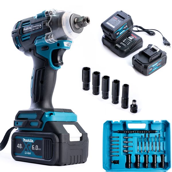Безщітковий акумуляторний ударний гайковерт Makita TW007GM 500Hm (48V, 6AH) з набором головок Макіта