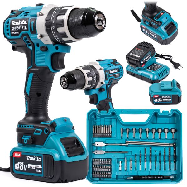 Акумуляторний безщітковий шуруповерт Makita DHP501RTE (48V, 6Ah) Шуруповерт ударний Макіта 13 мм з насадками в кейсі