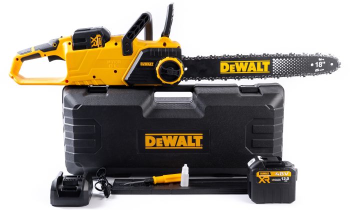 Акумуляторна безщіткова ланцюгова пила DeWalt DCVCS574X1 (48V,12Ah) с 2 АКБ ланцюгова пила Девольт із шиною 45 см